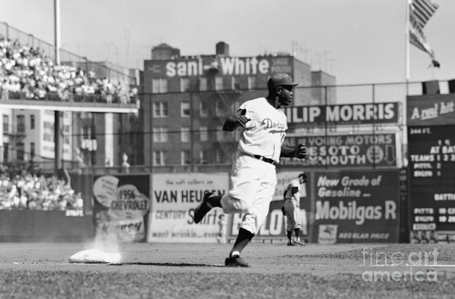Jackie Robinson Rounds The Bases Photograph by Robert Riger