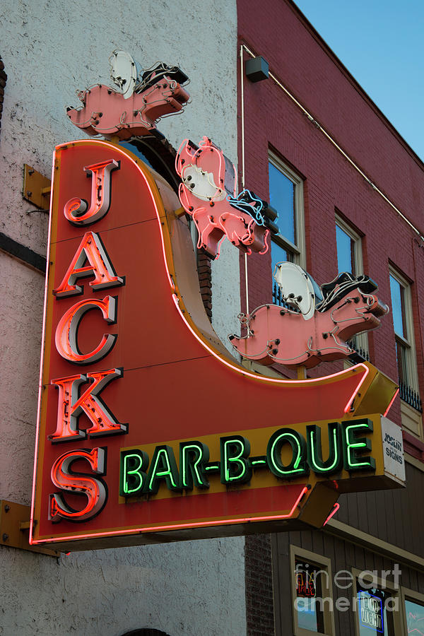 Jacks Bar B Que Broadway Neon Signage Nashville Tennessee Art Photograph by Reid Callaway