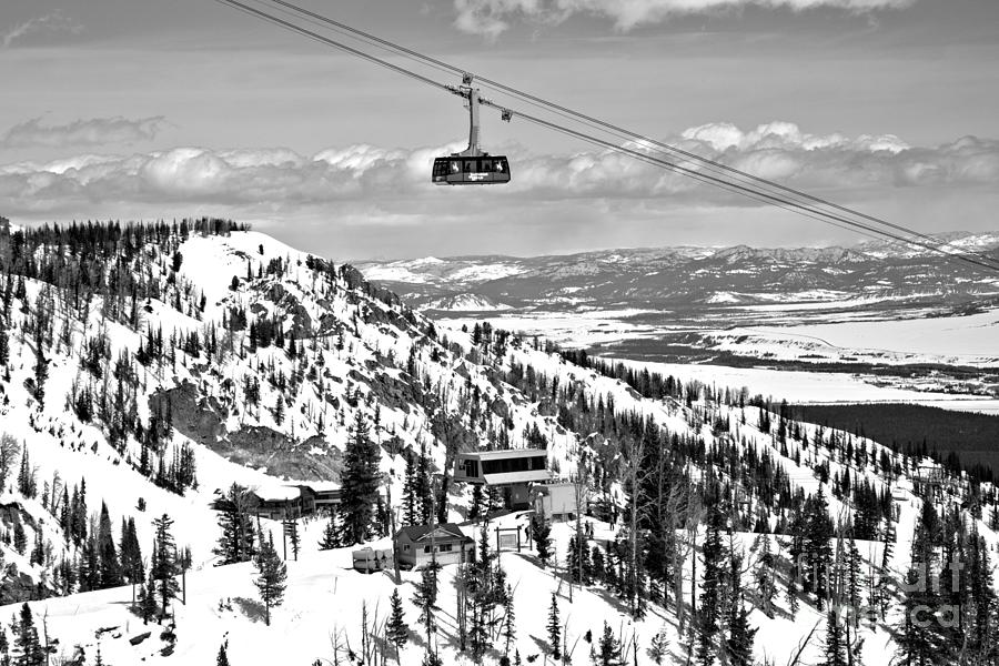 Jackson Hole Aerial Tram Landscape Black And White Photograph by Adam Jewell