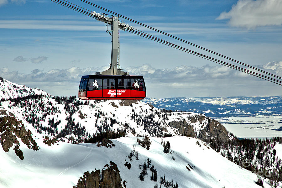 Winter Photograph - Jackson Hole Aerial Tram Over The Snow Caps by Adam Jewell