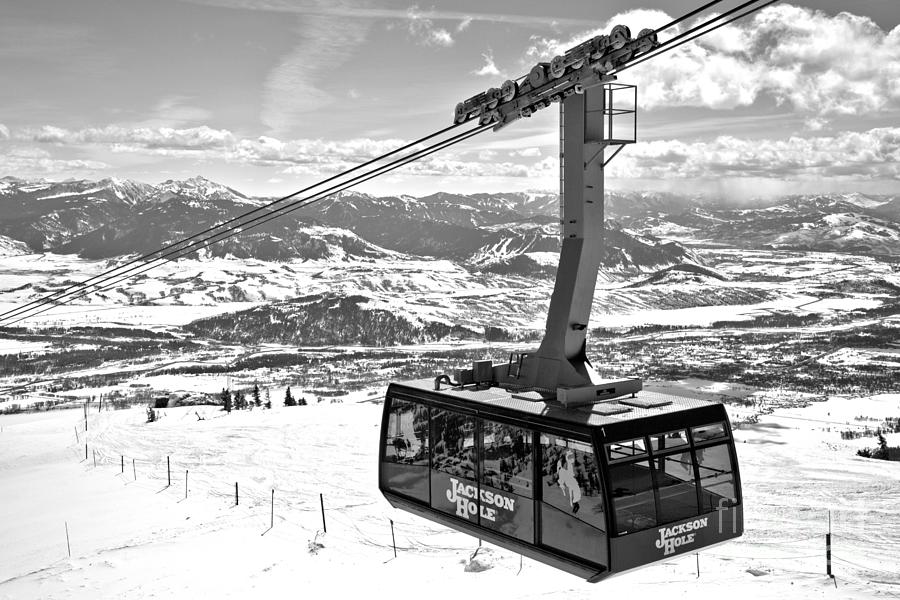 Jackson Hole Big Red Tram Black And White Photograph by Adam Jewell
