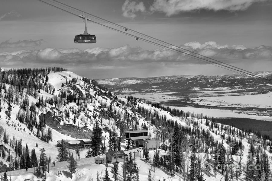 Jackson Hole Tram In The Teons Black And White Photograph by Adam Jewell