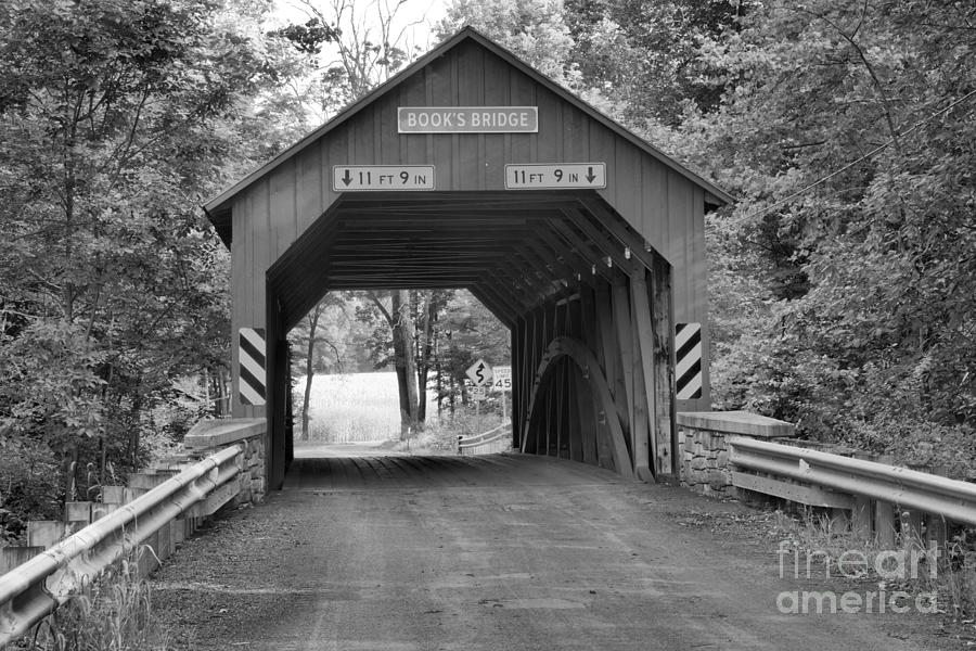 Jackson Township Books Covered Bridge Black And White Photograph by Adam Jewell