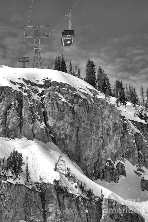 Winter Photograph - Jackson Tram Over The Cliff Black And White by Adam Jewell