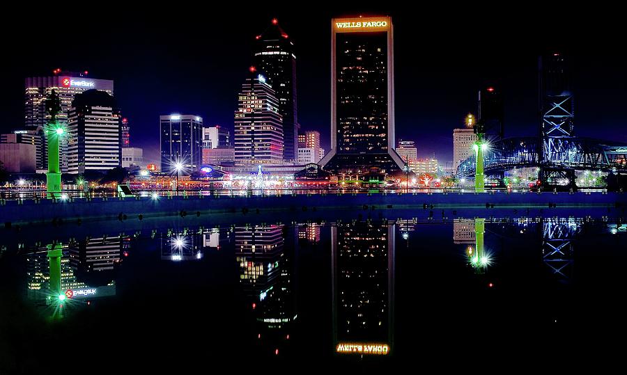 Jacksonville and Fountain Reflection Photograph by Frozen in Time Fine Art Photography
