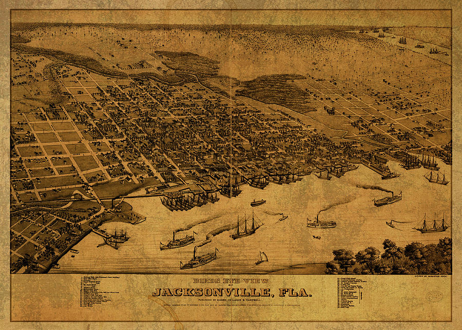 Jacksonville Florida Vintage City Street Map 1876 Mixed Media