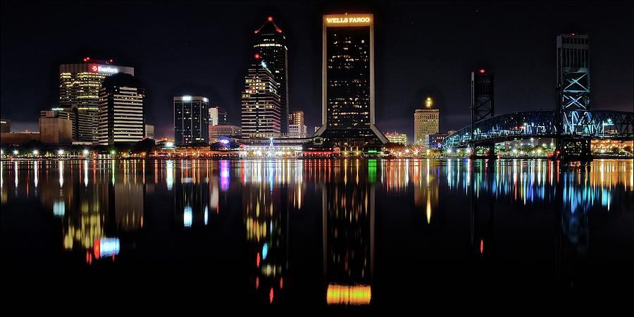 Jacksonville Photograph - Jacksonville Night Panorama by Frozen in Time Fine Art Photography
