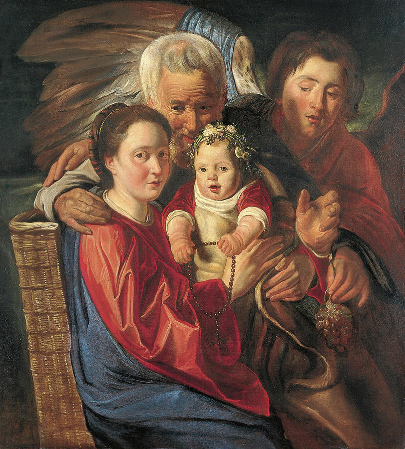 Jacob Jordaens and Workshop -Antwerp, 1593 -1678-. The Holy Family with an Angel -ca. 1625 - 1629... Painting by Jacob Jordaens -1593-1678-