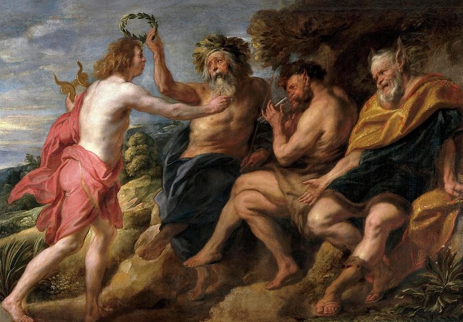 Jacob Jordaens / Apollo as a Winner about Pan, ca. 1637, Flemish School. Painting by Jacob Jordaens -1593-1678-