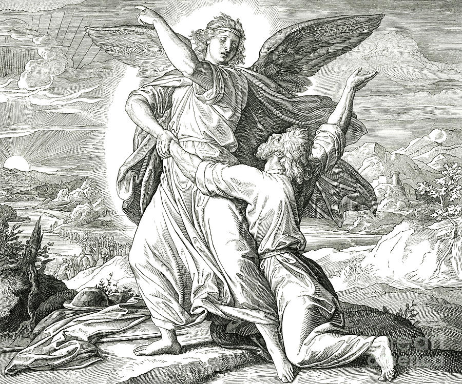 Jacob Wrestles the Angel of the Lord Drawing by Julius Schnorr von Carolsfeld