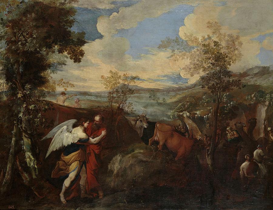 Jacob Wrestling the Angel, Before 1670, Italian School, Canvas, 98 cm x 125 ... Painting by Andrea di Lione -1610-1685-