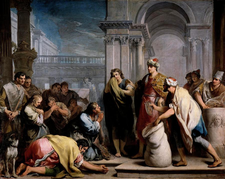 Jacopo Amigoni / The Cup of Joseph in the Sack of Benjamin, ca. 1749, Italian School. JACOB HIJO. Painting by Jacopo Amigoni -1682-1752-