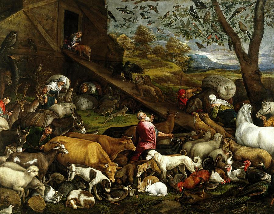 Jacopo Bassano / The Animals Entering the Arc, ca. 1570, Italian School. NOAH. Painting by Jacopo Bassano -c 1510-1592-
