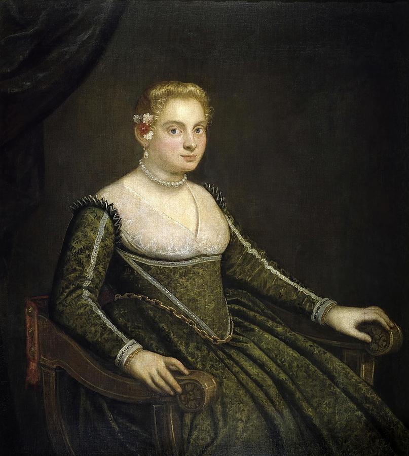 Jacopo Robusti Tintoretto -Attribution- / Portrait of a Young Lady, 16th century, Italian School. Painting by Tintoretto -1518-1594-