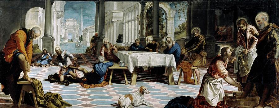 Jacopo Robusti Tintoretto / The Foot Washing, 1548-1549, Italian School. JESUS. SAINT PETER. Painting by Tintoretto -1518-1594-
