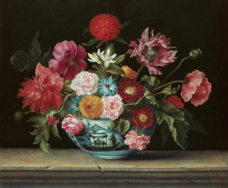 Jacques Linard -Paris -?-, c. 1600-Paris, 1645-. Chinese Bowl with Flowers -1640-. Oil on canvas.... Painting by Jacques Linard -1600-1645-