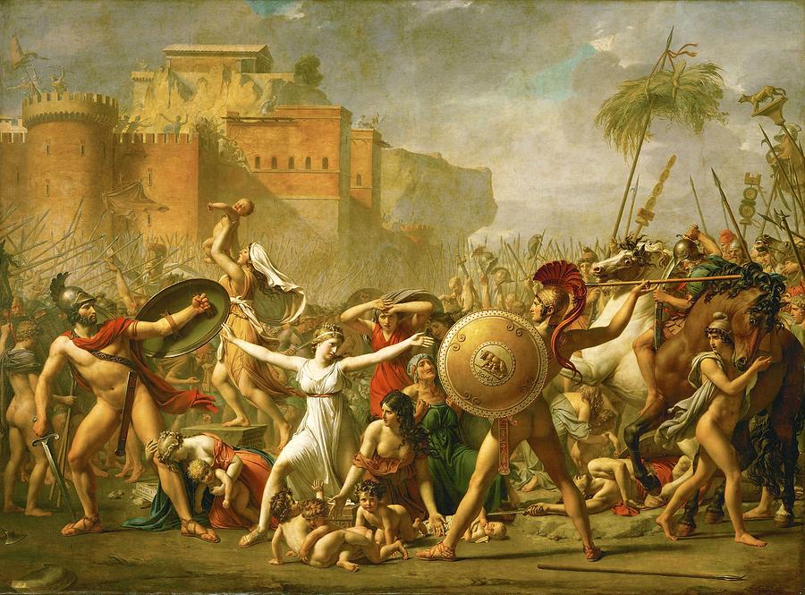 Jacques-Louis David, The Intervention of the Sabine Women, 1799. ROMULUS. HERSILIE. TITO TACIO. Painting by Jacques Louis David -1748-1825-