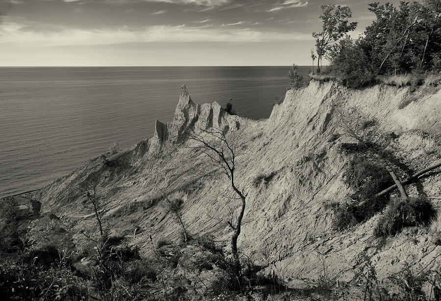 Black And White Photograph - Jagged Seacoast With Rock Formations B&w by Anthony Paladino