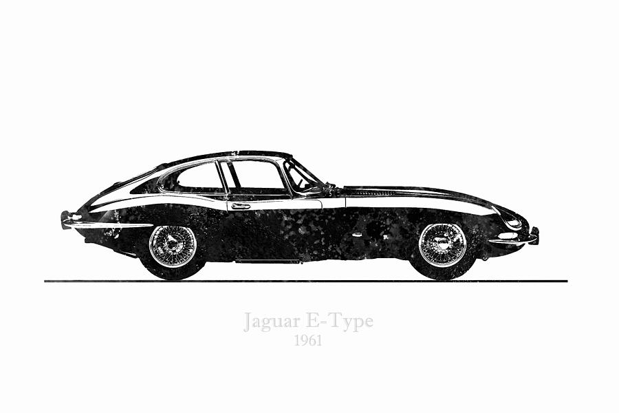 Jaguar E Type Coupe 1961 Black And White Illustration Digital Art