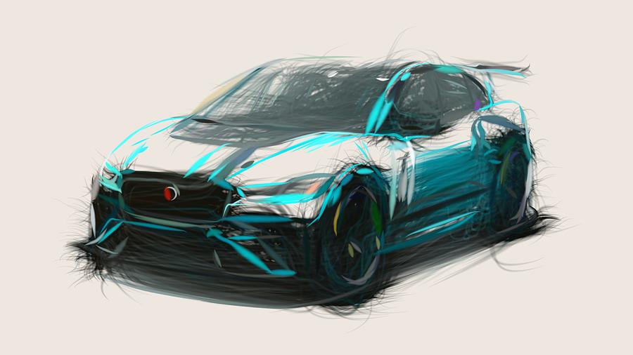 Jaguar I Pace eTrophy Racecar Drawing Digital Art by CarsToon Concept