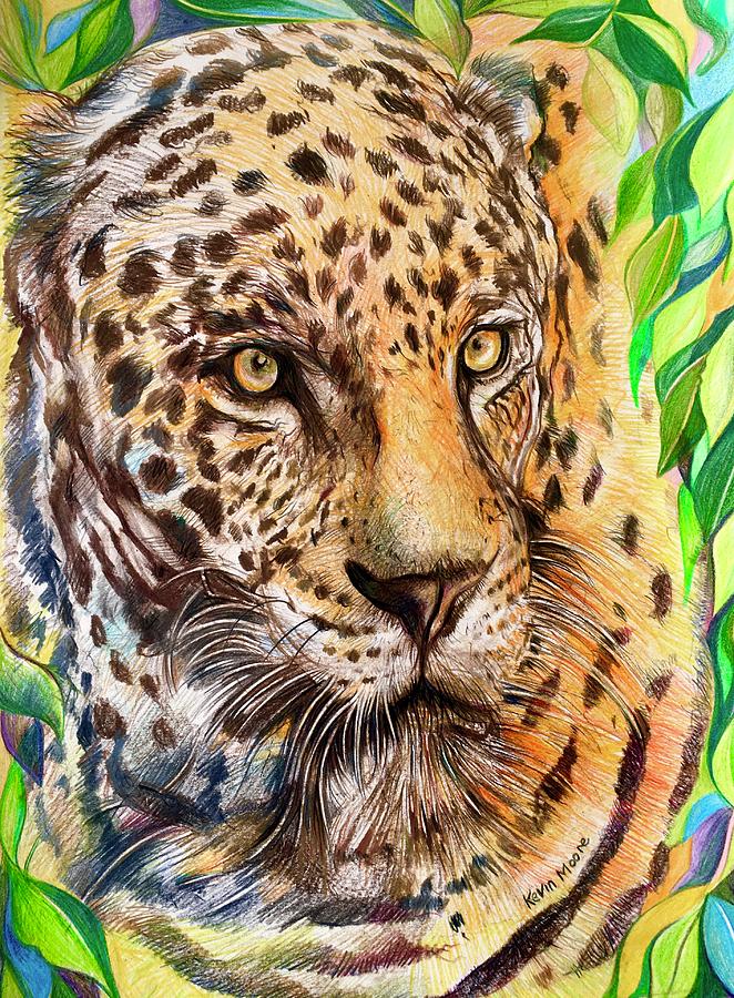 Jaguar in Trees Drawing by Kevin Derek Moore