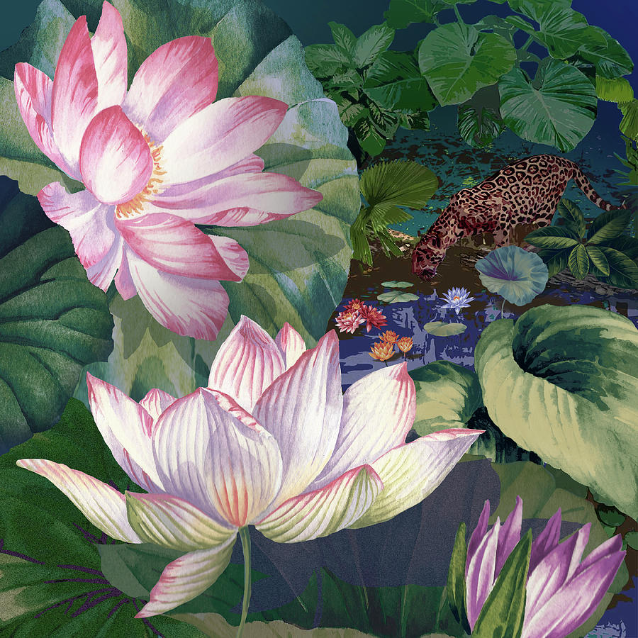 Animal Digital Art - Jaguar Lily Pond by Bill Jackson