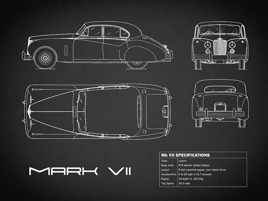 Car Photograph - Jaguar Mk VII Blueprint - Black by Mark Rogan