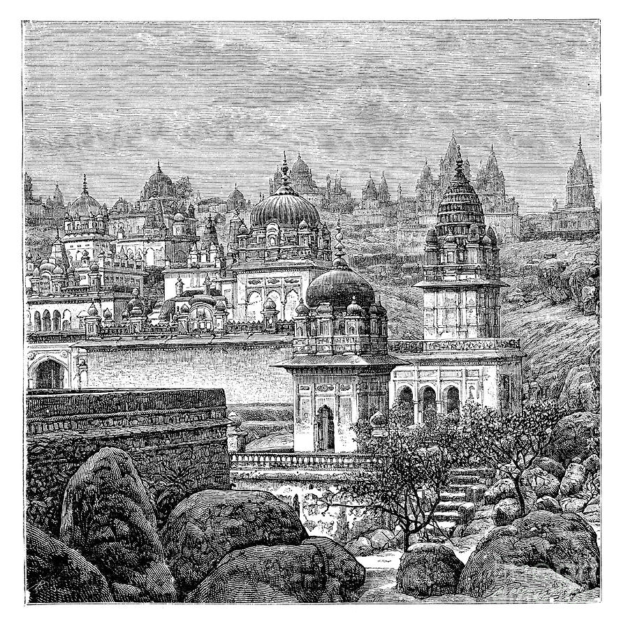 Jaina Temples, Junagadh, Gujarat Drawing by Print Collector