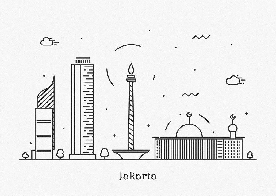 Jakarta Cityscape Travel Poster Drawing by Inspirowl Design | Pixels