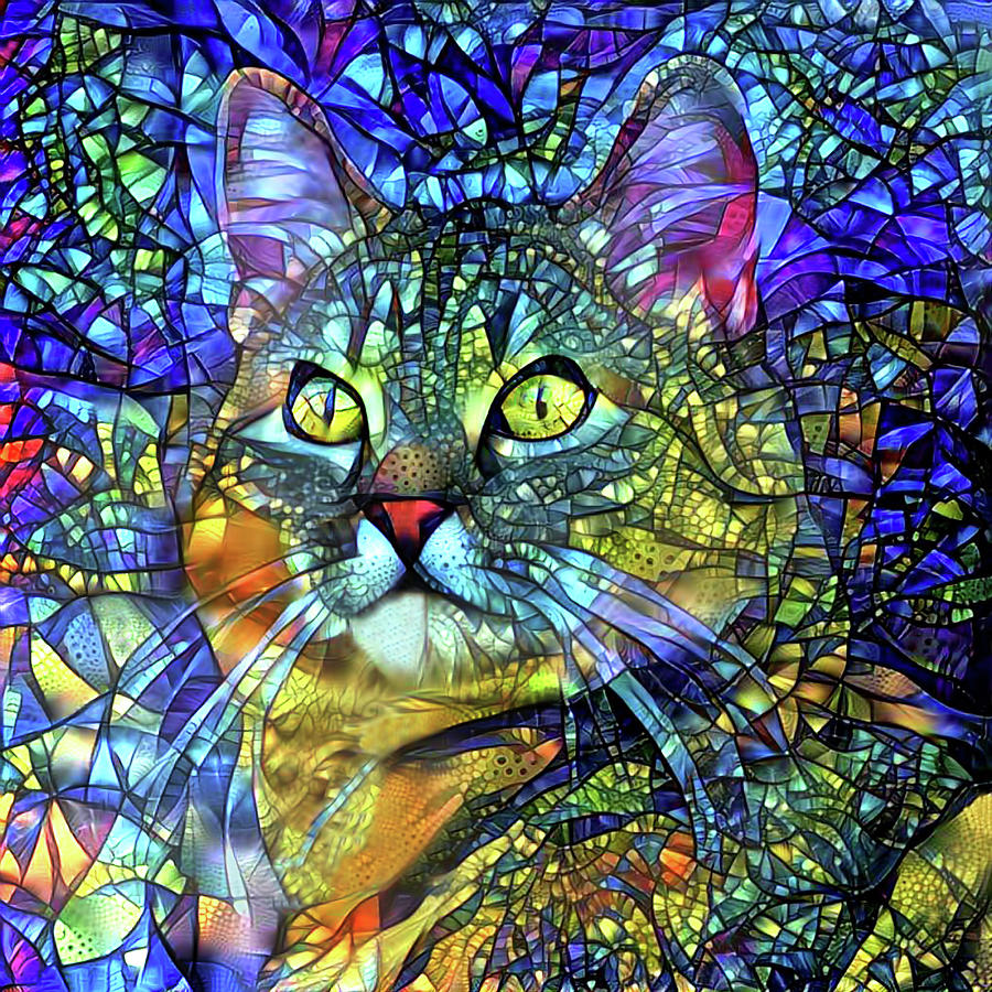 Cat Digital Art - Jake the Tabby Cat Stained Glass by Peggy Collins