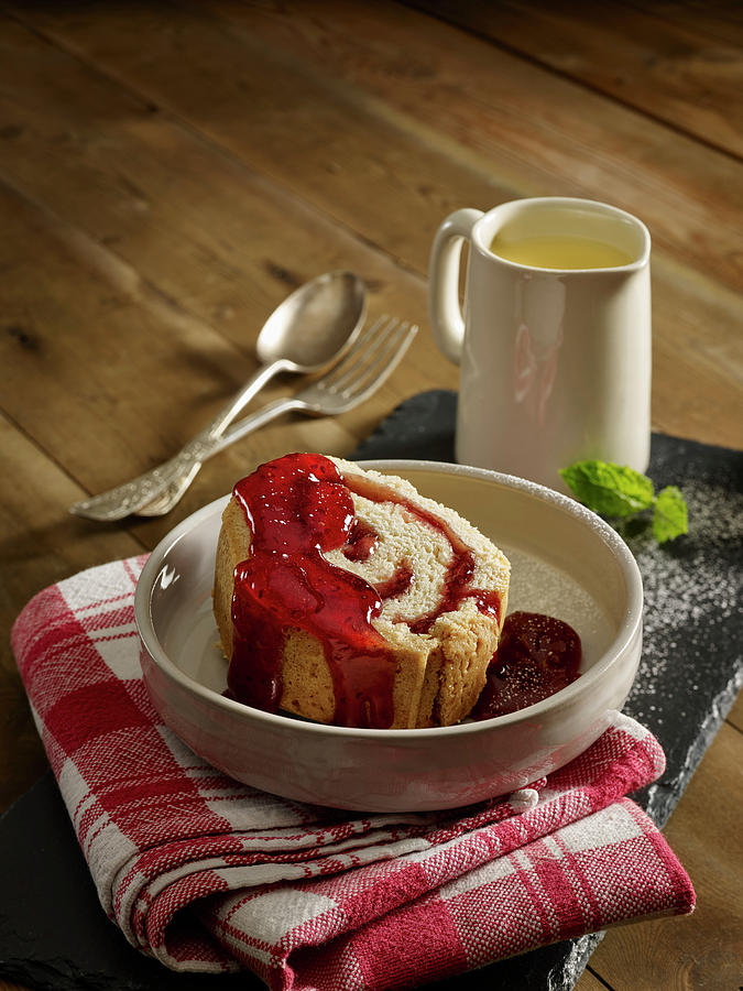 Jam Roly Poly With Devon Custard Photograph by Mark Wood