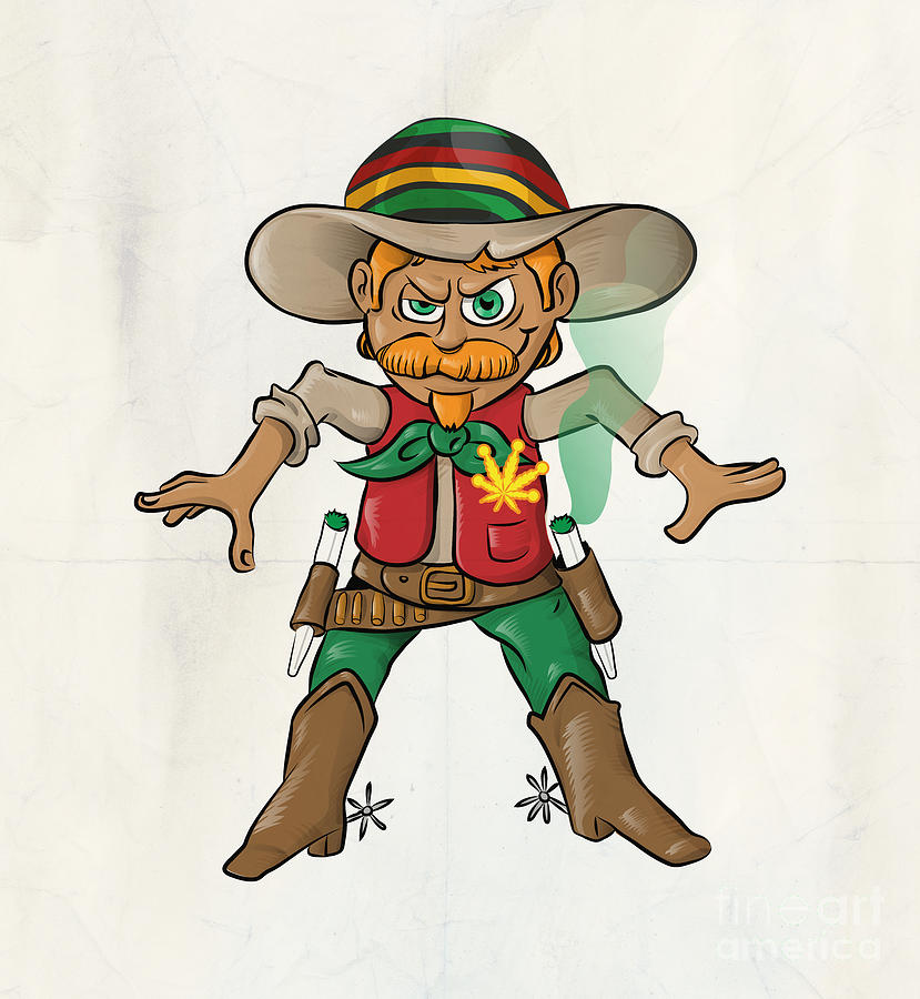 Jamaican Cowboy Character Cartoon With Marijuana Cigarette Digital Art