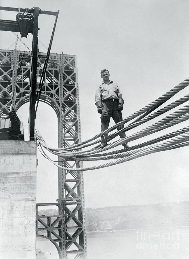 James Bowers Standing On Bridge Cables Photograph by Bettmann