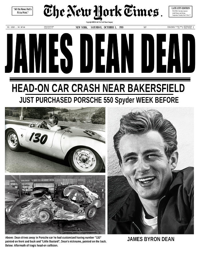 James Dean Digital Art - James Dean Killed Headline - New York Times 1955 by Daniel Hagerman James Dean Digital Art - James Dean Killed Headline - New York Times 1955 by Daniel Hagerman