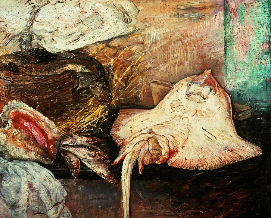 James Ensor / Fishstand with Ray, 1892, Oil on canvas, 80 x 100 cm. Painting by James Ensor -1860-1949-