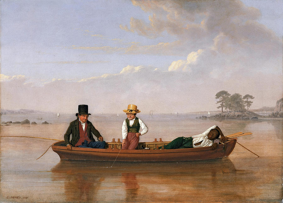 James Goodwyn Clonney -Liverpool, 1812-Binghampton, 1867-. Fishing Party on Long Island Sound Off... Painting by James Goodwyn Clonney -1812-1867-