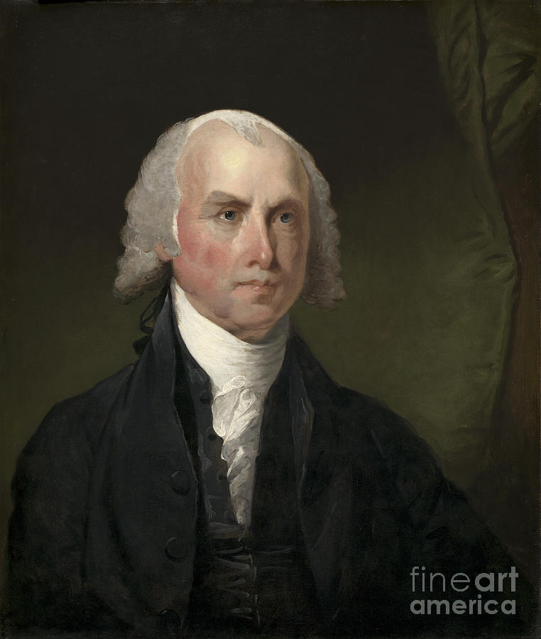 James Madison Circa 1821 Oil On Wood Painting by Gilbert Stuart