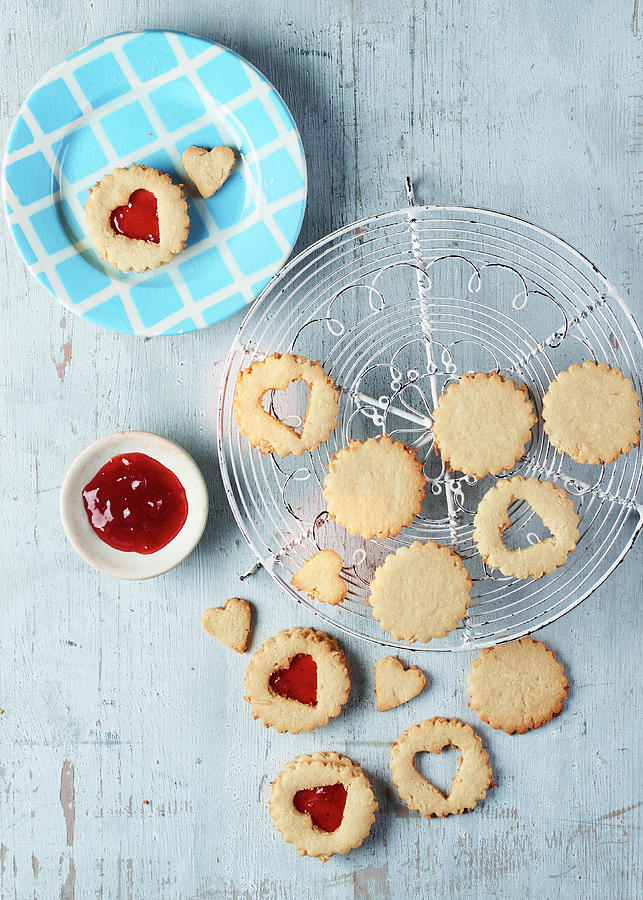 Jammy Almond Heart Cookies Photograph by Charlotte Kibbles