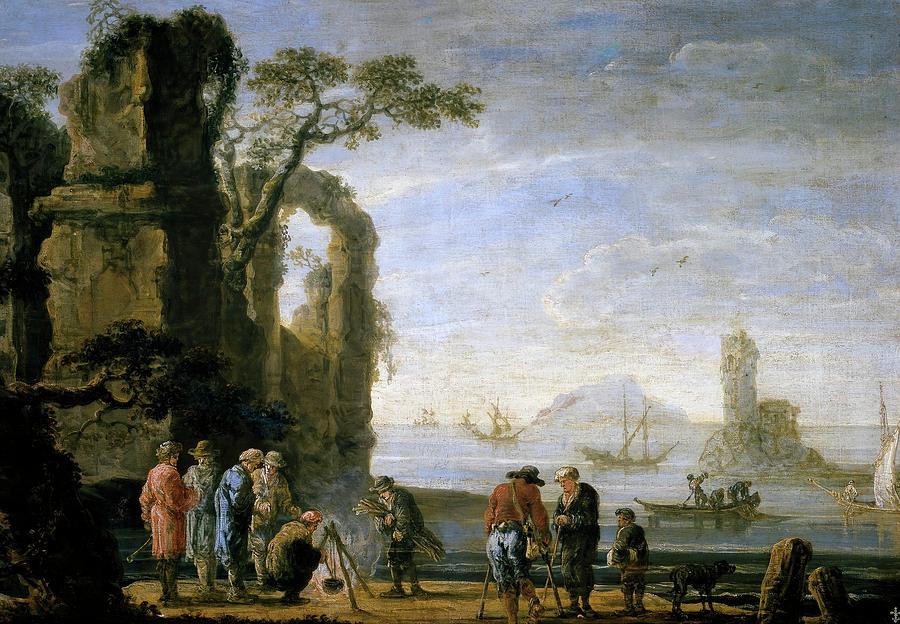 Jan de Momper / A Dock, 17th century, Flemish School, Oil on canvas, 91 cm x 134 cm, P02077. Painting by Jan de Momper -c 1614-despues 1684-