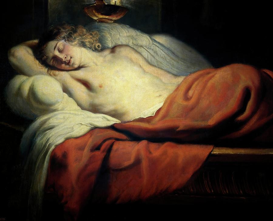 Jan Erasmus Quellinus / Love Asleep, ca. 1630, Flemish School. JAN-ERASMUS QUELLINUS . Painting by Jan Erasmus Quellinus -17th cent - Jan Erasmus Quellinus / Love Asleep, ca. 1630, Flemish School. JAN-ERASMUS QUELLINUS . Painting by Jan Erasmus Quellinus -17th cent -