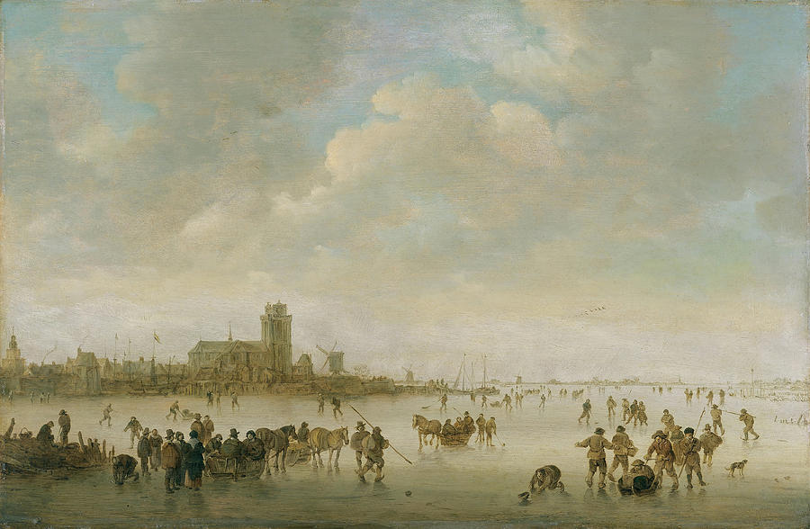 Jan Josephsz. van Goyen -Leiden, 1596-The Hague, 1656-. Winter Landscape with Figures on Ice -164... Painting by Jan van Goyen -1596-1656-
