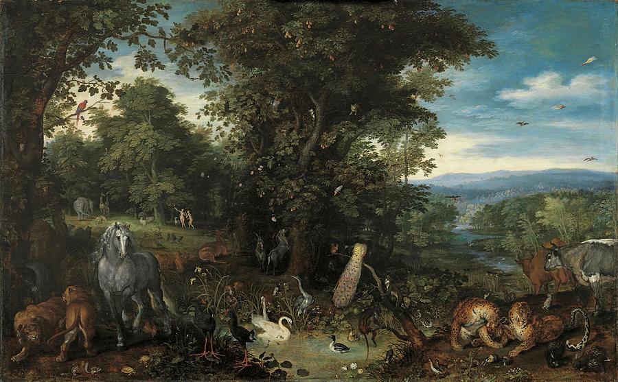 Genesis Painting - Jan -the Elder- Brueghel -Brussels, 1568 - Antwerp, 1625-. The Garden of Eden -ca. 1610 - 1612-. ... by Jan Brueghel the Elder -1568-1625-