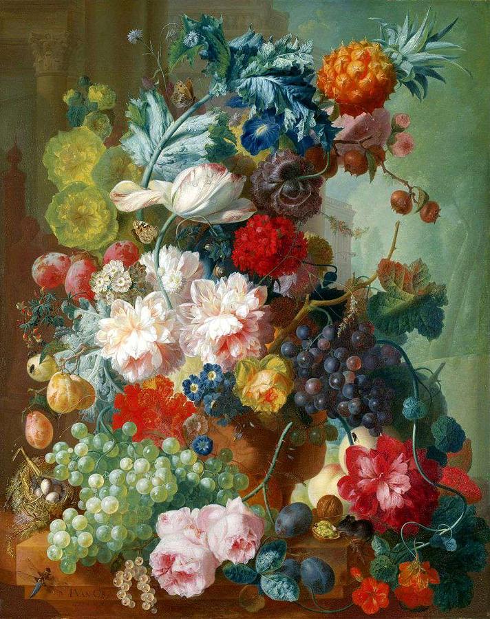 Jan van Os - Fruit and Flowers in a Terracotta Vase Painting by Jan van Os