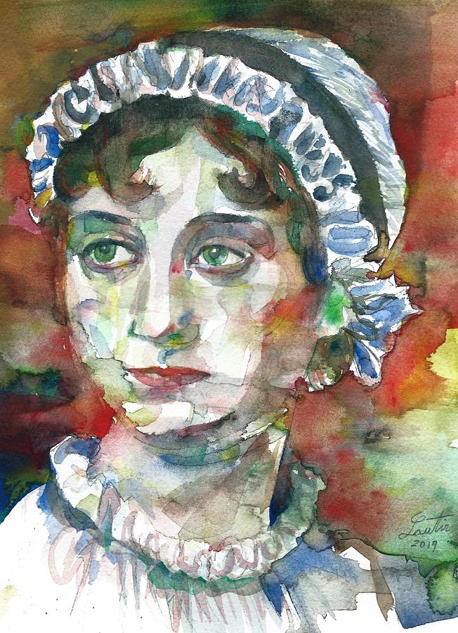 JANE AUSTEN - watercolor portrait Painting by Fabrizio Cassetta
