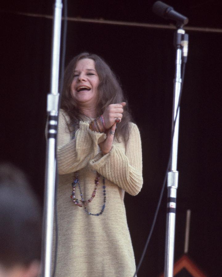 Janis Joplin Photograph - Janis Joplin Laughing While Standing On Stage by Globe Photos