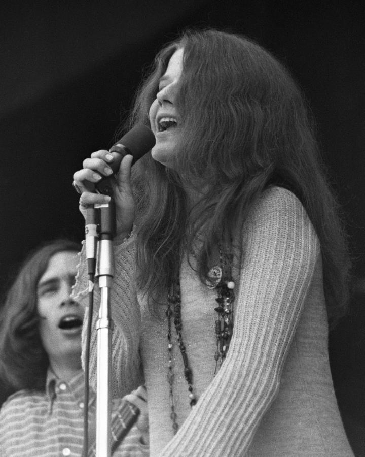 Janis Joplin Photograph - Janis Joplin Smiling And Looking Up While Singing by Globe Photos