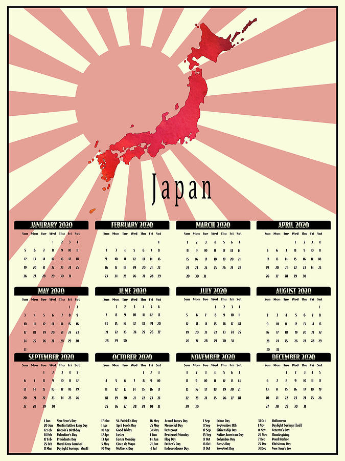 Japan Calendar Watercolor Map Painting by Greg Edwards