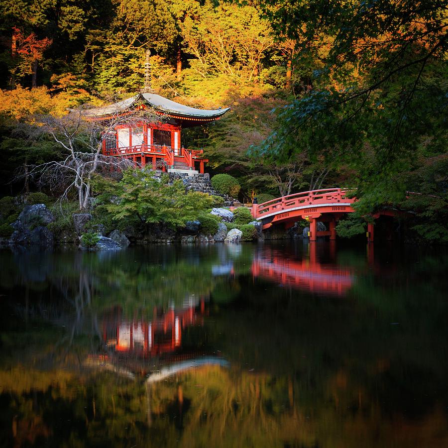 Japan, Kansai, Kyoto, Daigo Ji Temple In Eastern Kyoto At Sunset Digital Art by Marco Gaiotti