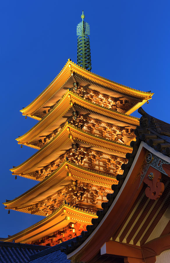 Japan, Kanto, Tokyo, The Pagoda Digital Art by Mark Thomas