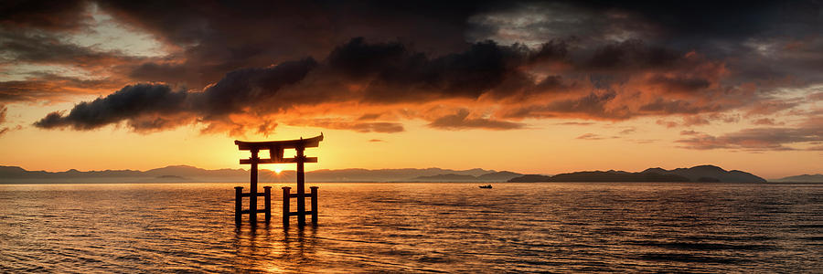 Japan, Kinki, Kansai, Torii Gate In Lake Biwa At Sunrise, Takashima ...